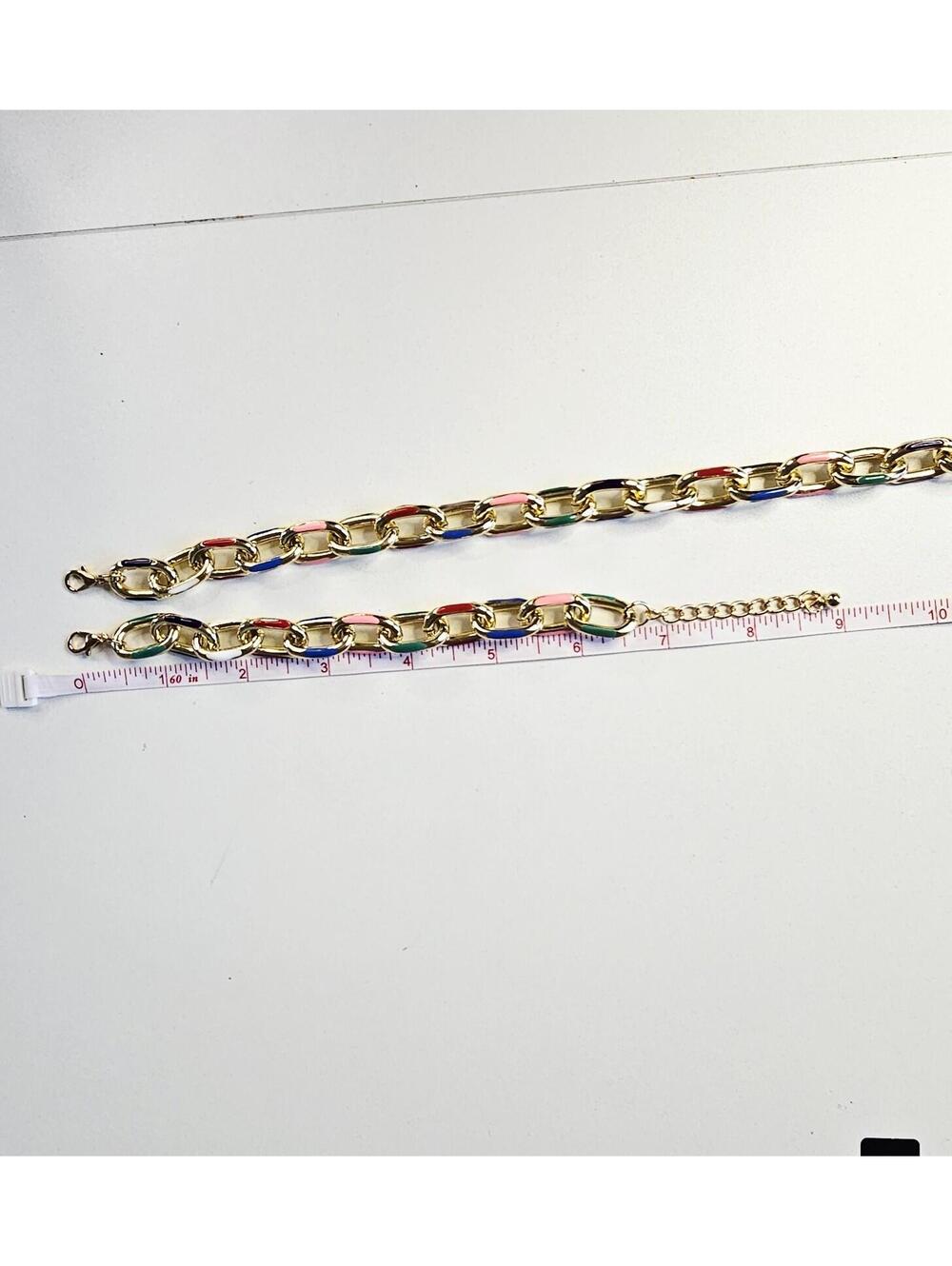 Gold-plated Multicolor Enamel Necklace And Bracelet Set Adjustable Lightweight - Picture 5 of 6